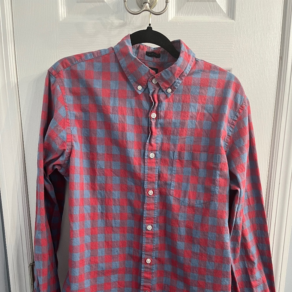 J.crew size large men’s long sleeve button down shirt red blue